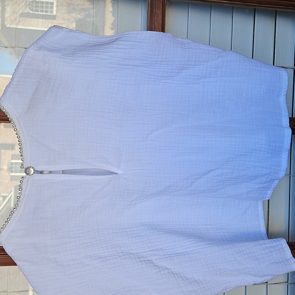 Wildfox White Gauze Jeweled Neckline Cropped Top - Picture 4 of 6